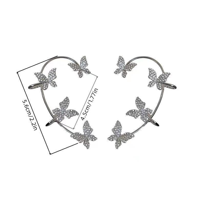 Trendy Diamond Butterfly Clip-On Earrings: Fashionable Non-Piercing Ear Hooks with Celebrity-Inspired Charm