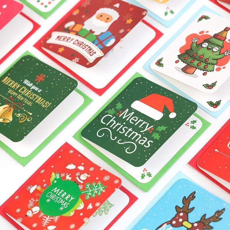 24Pcs/lot Christmas Greeting Card Kids Mini Christmas Blessing Greeting Cards Envelope New Year Postcard Gift Card Xmas Party