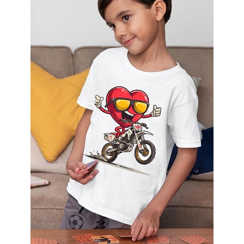 European sizes Children Dirt Bike Heart Motocross Dirt Biking Enduro Valentine's Day Series Boys And Girls Kids Short Sleeve T-Shirt