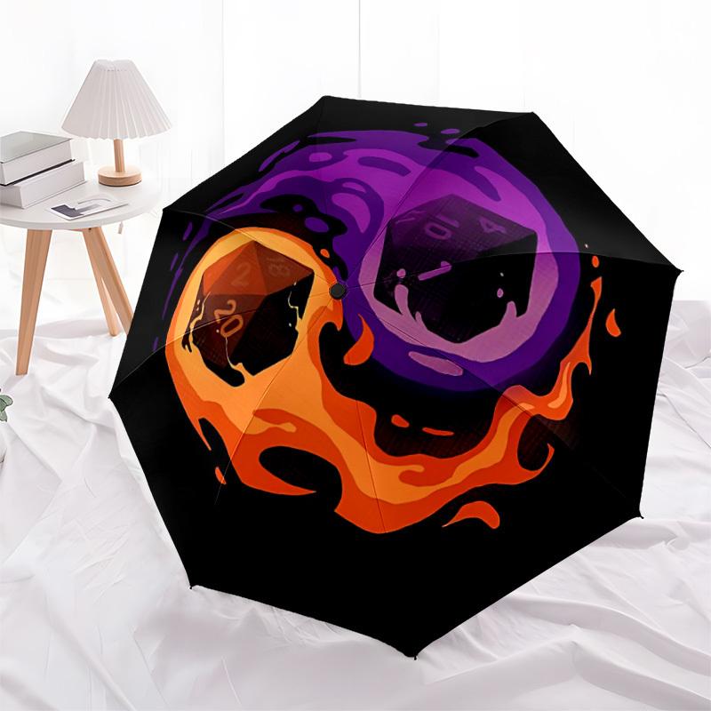 1pc Dice Flames Automatic Open/Close Umbrella, Windproof, Folding Compact Umbrella with Lightweight Design for Women/Men056