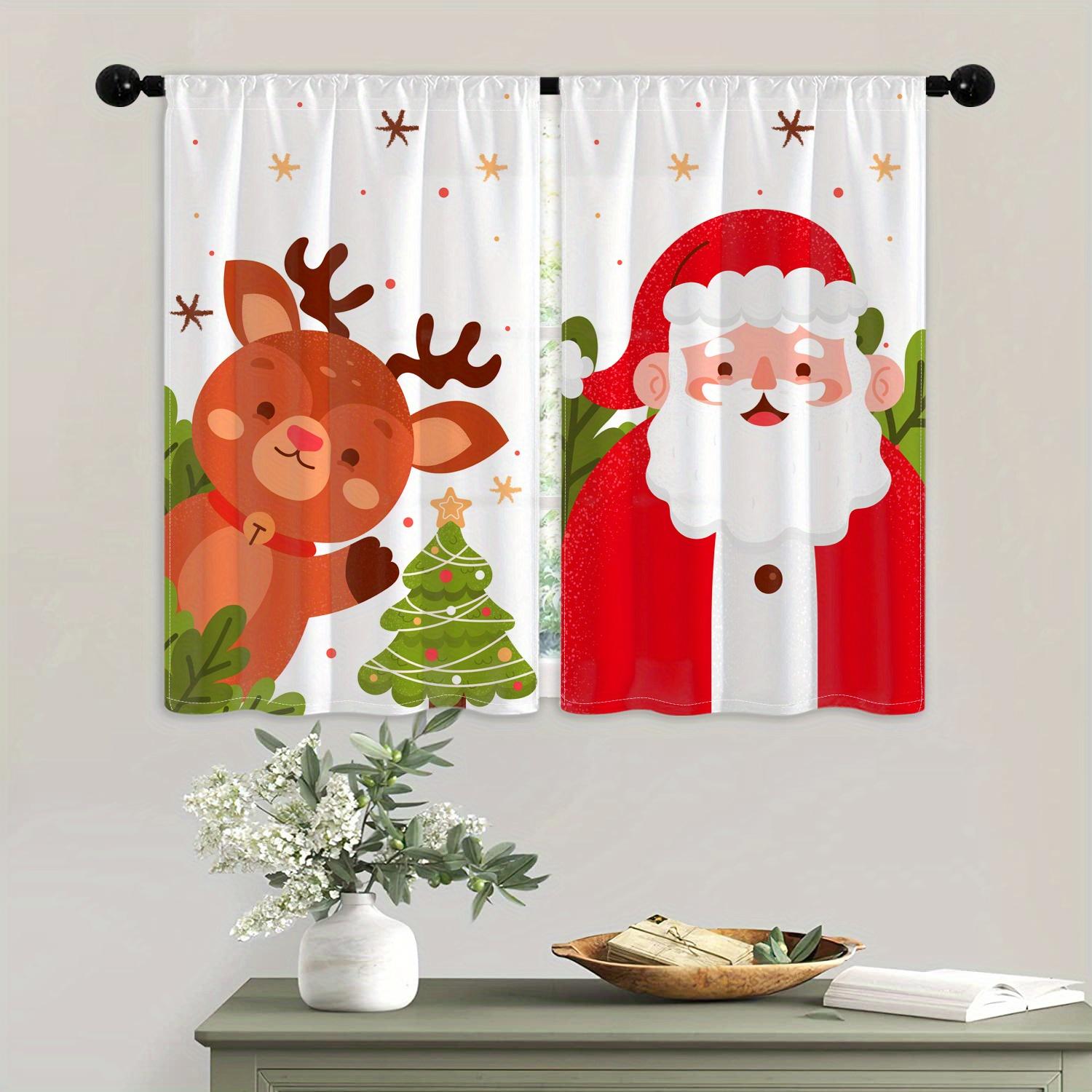 

2-Piece Set Christmas Green Leaf Digital Pattern Print Curtains - RodPocket Design For Living Room Bedroom Kitchen And Office Decor W65X60H(cm)X2Pcs&Hook