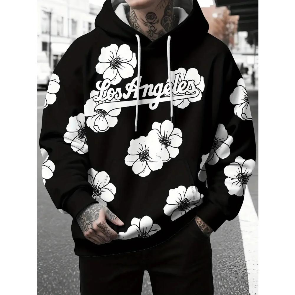 Men's Flower Print Versatile Comfortable Sweatshirt Casual Warmth Simple Hoodies Sweatshirts Men’s