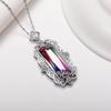Silver Plated Marquise Cut Gradient CZ Pendant Necklace, Ornate Floral Vintage Cable Chain Necklace for Women