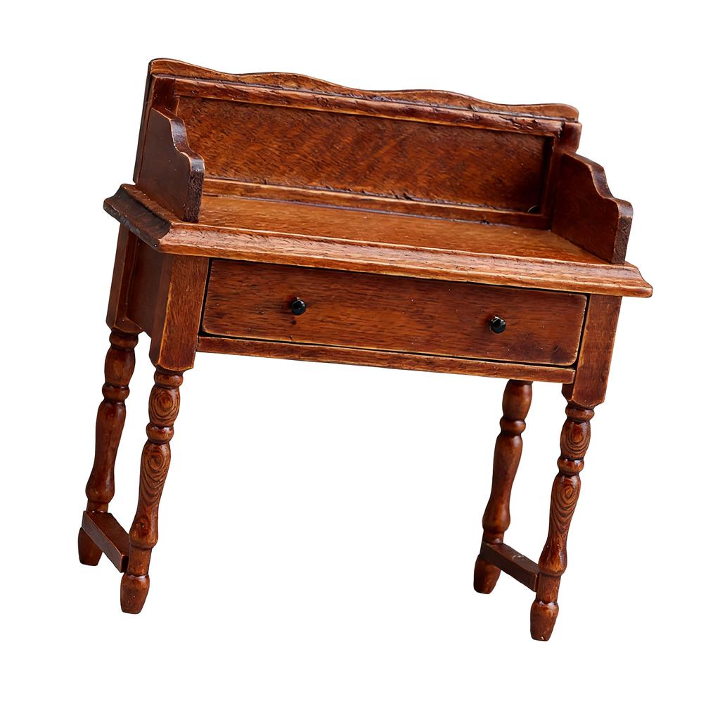 Children Safe 1/12 Miniature Study Desk with Functional Drawer Furniture For Doll House Decors And Imaginative Activity
