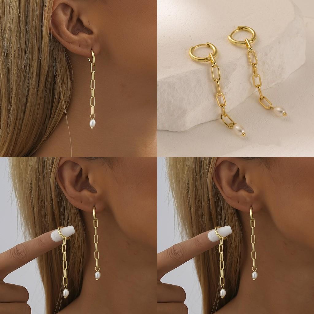 Cercei luxoși geometrici din cupru placat cu aur cu perle false pentru ținute șic