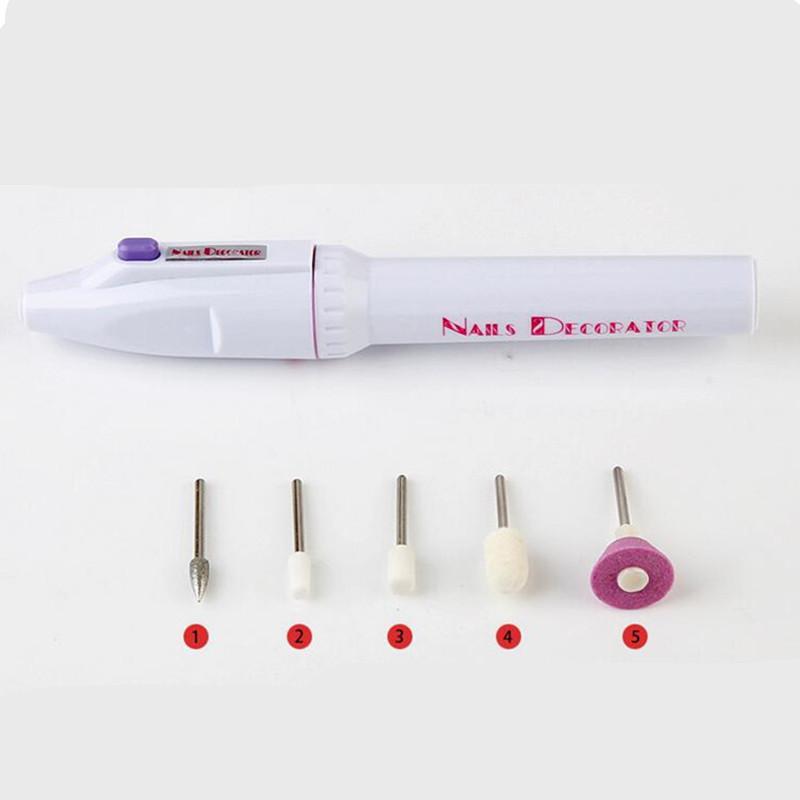 Portable Mini 5 In 1 Electric Nail Art Drill Tips Manicure Set Kit File Nail Grinder Polisher Tool