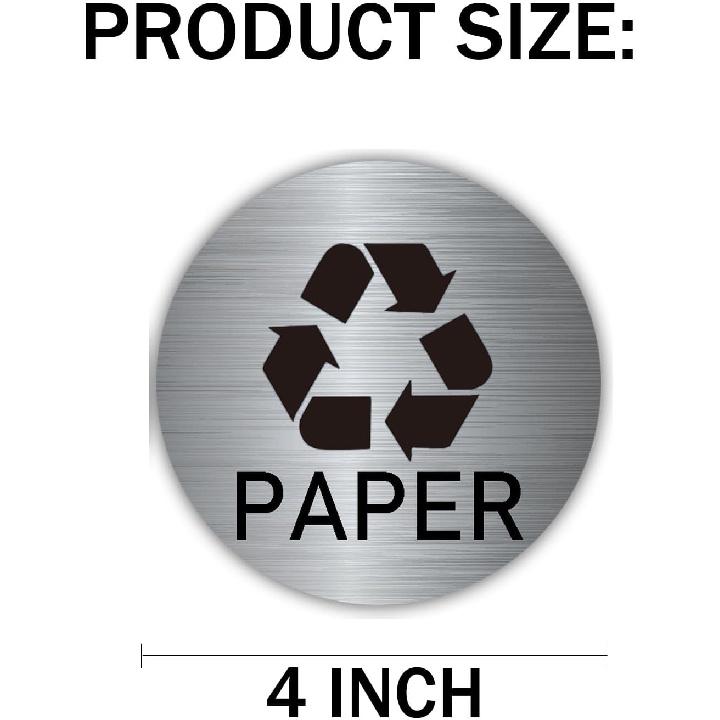 Recycle Stickers for Trash Cans Stainless Steel Style Vinyl Recycling Bin Labels 4 inch Recycling Sticker Sign for Use in Home and Office