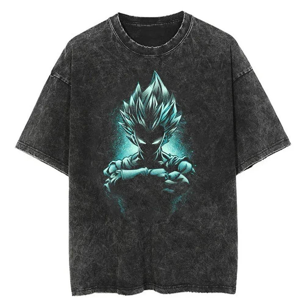 Hot-blooded Anime Dragon Ball Vegeta IV GYM Graphic Print T-Shirt Men Women Vintage Washed Cotton Summer New Tee Streetwear Y2K Fashion Oversized Top