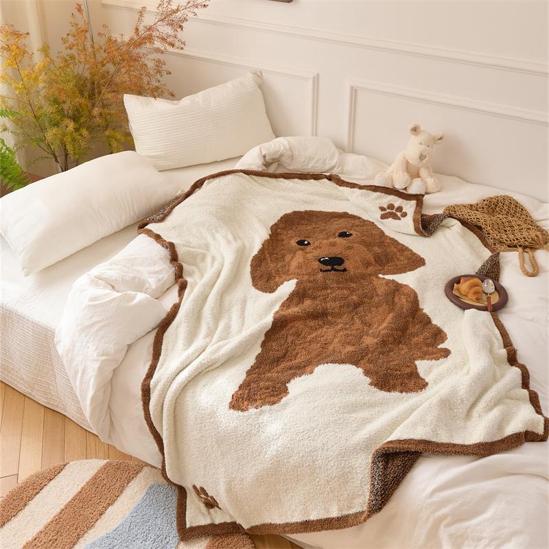 Puppy Pattern Knitted Blanket for Beds, Cute Dog Sofa Cover, Home Decor, Bed End Towel, Luxury Throw Blanket, Shawl Travel, Car
