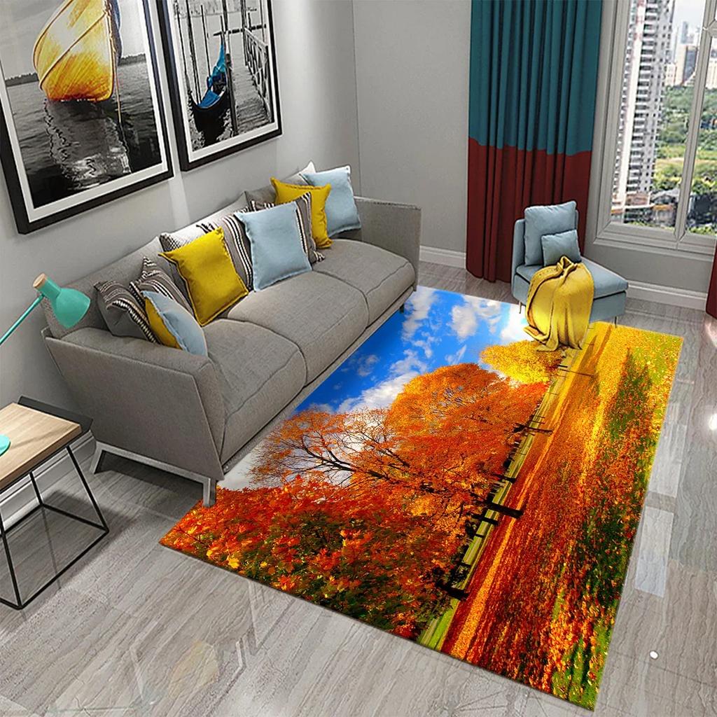 3D Autumn Yellow Maple Leaves Carpet Modern Kitchen Bathroom Anti-Slip Entrance Doormat Bedroom Living Room Balcony Floor Carpet