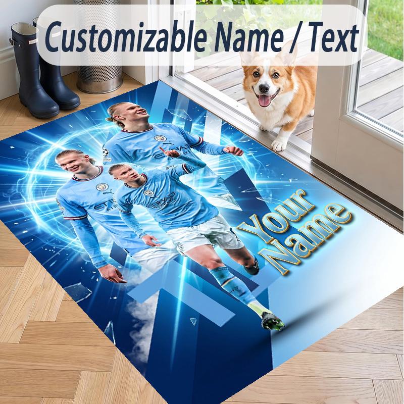 Custom Text Printed Rug Erling Haaland Non Slip Floor Carpet For Home Room Decor