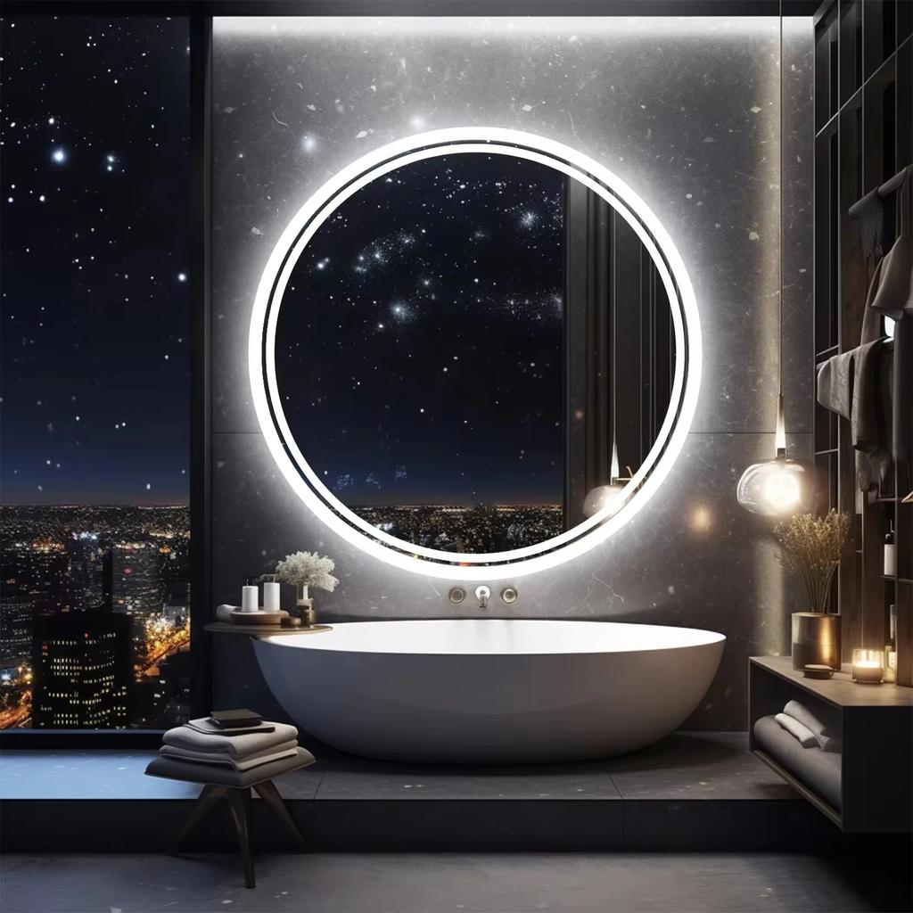 LED HD Smart Bathroom Mirror with Lights Circle Backlit Bathroom Mirror Wall Mounted Illuminated Mirror Advanced Bathroom Mirror