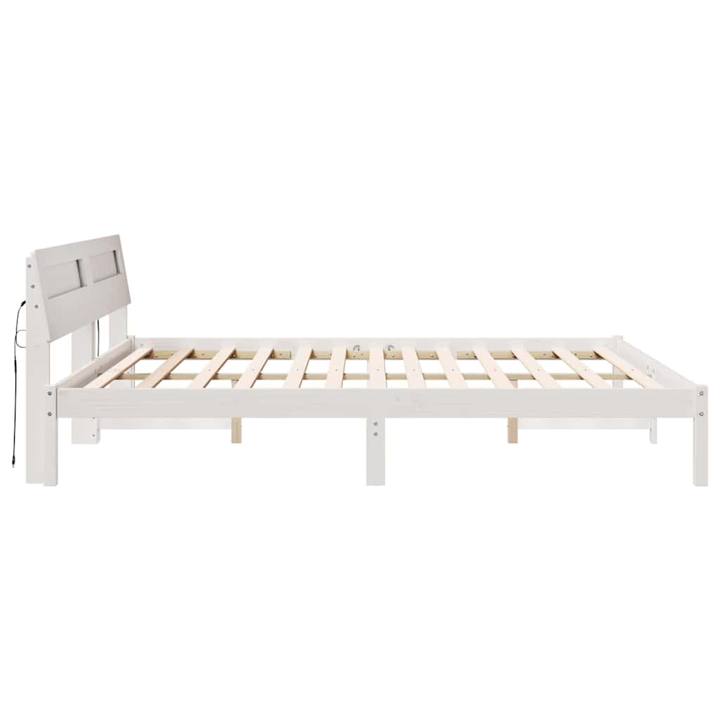 Platform Bed Frame with Headboard White 200 x 200 cm Solid Pine Wood