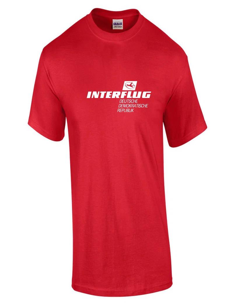 Interflug White Vintage Logo German Airline Red Cotton T-Shirt XL