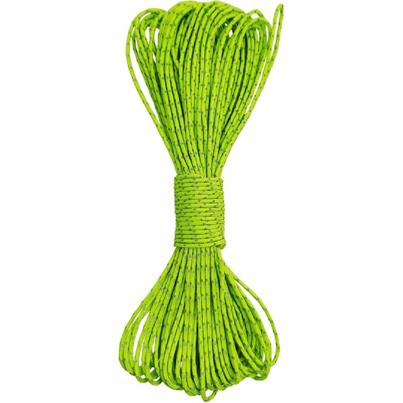 Светоотражающий трос Dyneema - 2 мм, 400 кг на разрыв - Подходит для палаток, кайтсерфинга и других, 65 футов (Желтый, 2 мм) 2mm зелёный