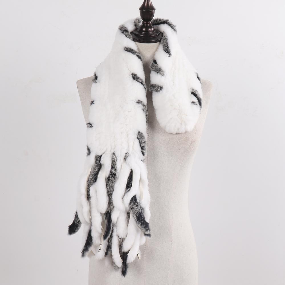 New Lady Knitted Real Rex Rabbit Fur Tassel Scarves Women Winter Warm Natural Rex Rabbit Fur Muffler Thick Knit Real Fur Scarf