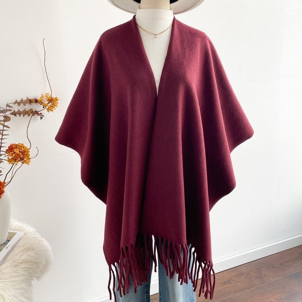 Premium Solid Color Outer With Thickened Imitation Cashmere Large Shawl Women'S Cape Cape Winter Warm Scarf