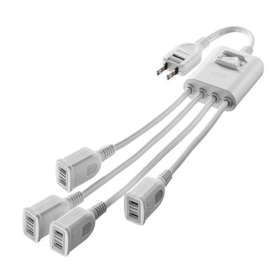 Sanwa Supply Power Extension Cord with Centralized Switch (2-pin, 4-branch, 4 Outlets, White) TAP-EX4SWW