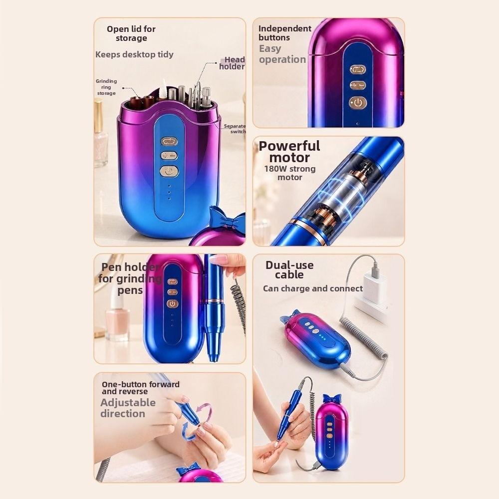 Portable Nail Drill Machine Rechargeable Electric Nail Grinder Nail Grinding Tool Salon Use