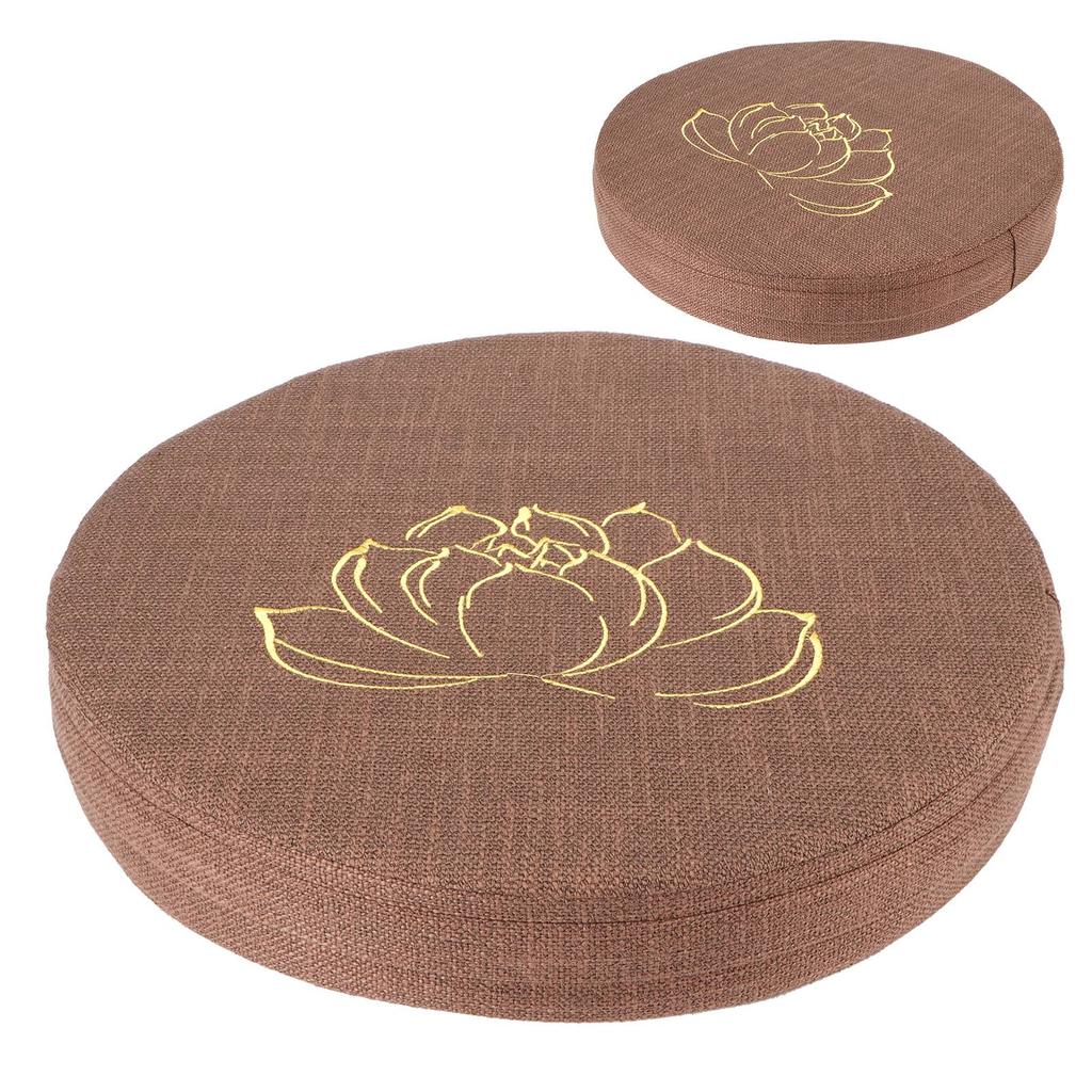 Embroidery Linen Cushion Thickened Round Straw Yoga Mat Home Balcony Seating CushionBrown #1