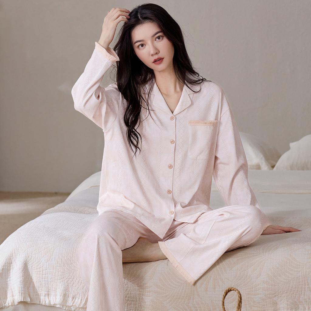 1011 great-looking pajamas women's spring and autumn cotton long-sleeved pullover V-neck cotton autumn and winter loungewear set