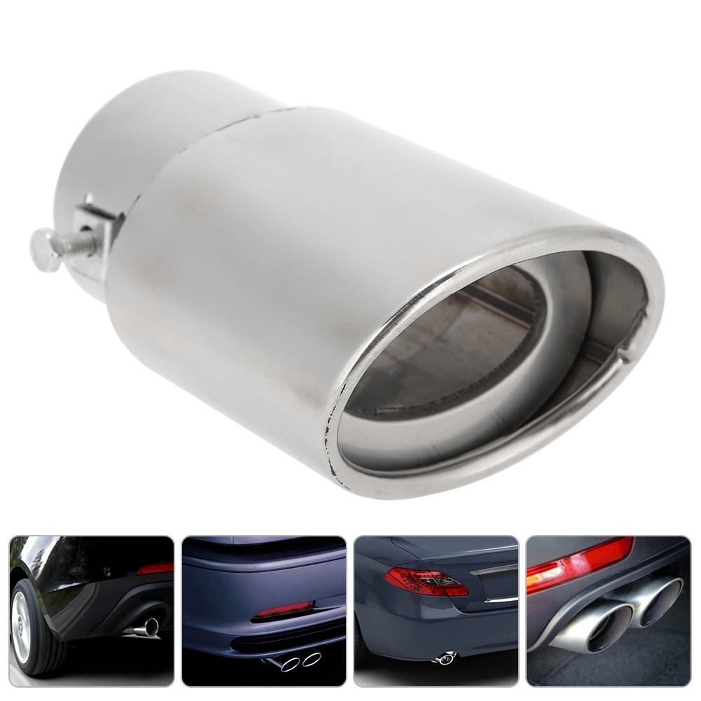 Blank Sølv Rustfritt Stål Universalt Bil Rett Eksosrør Bakre Lyddemper Tips Hale Hals