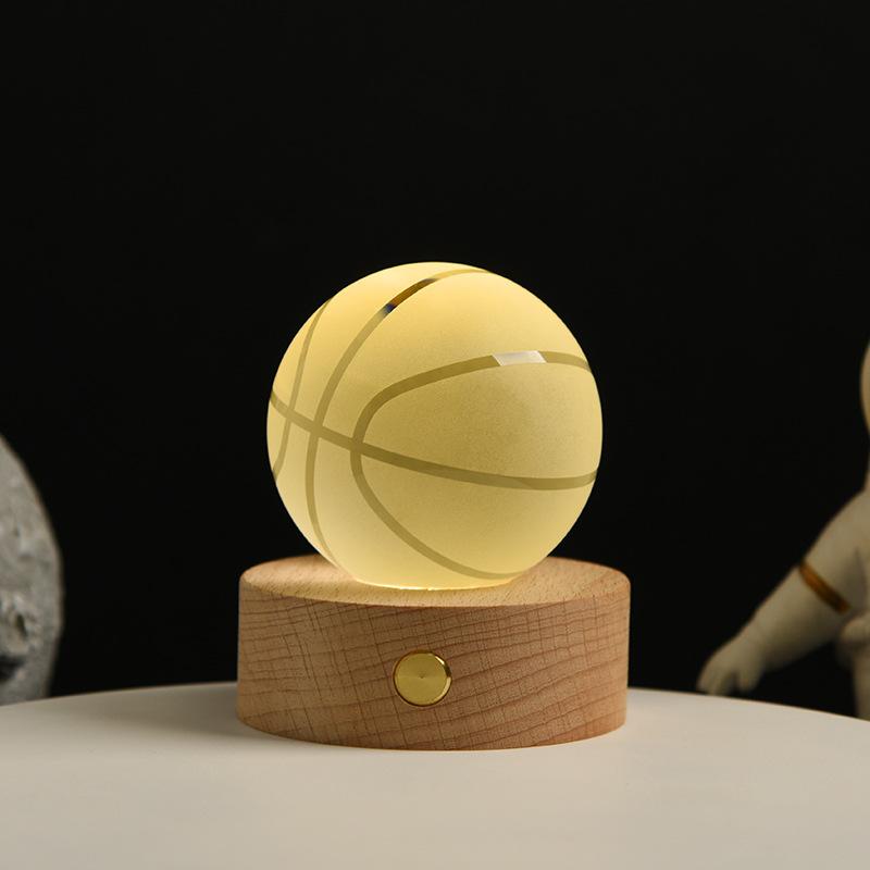 3D Art Nebula Laser Carving Solar System Moon Planet Nights Lamp LED Glowing Crystal Glass Globe Ball Wood Base Night Light