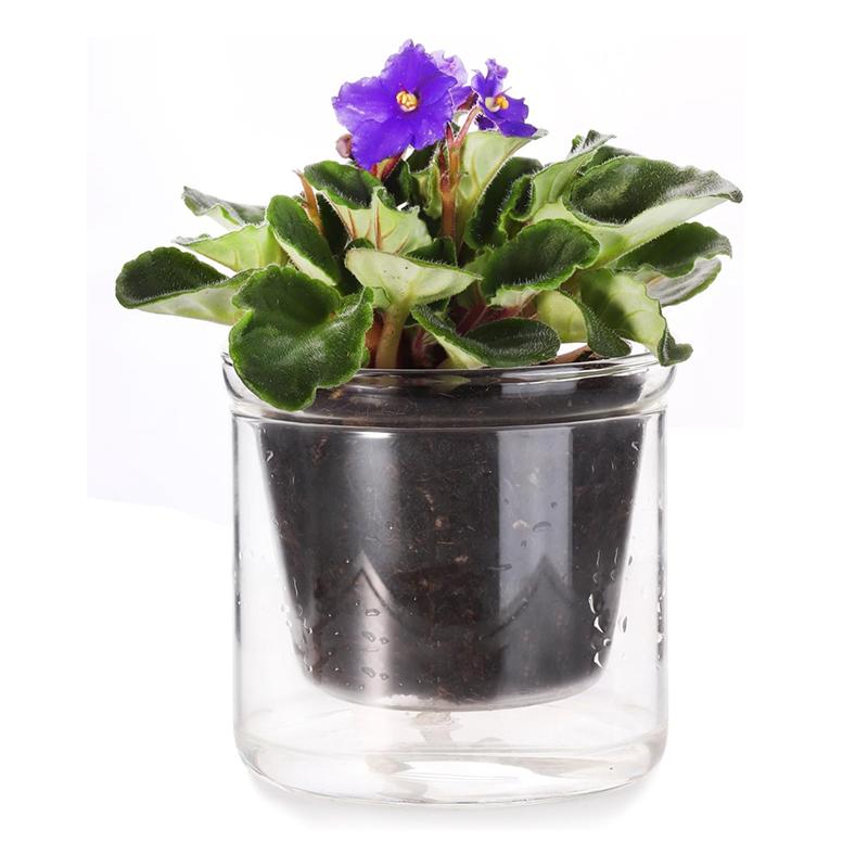 4 Inch Self Watering Pot,African Violet Pot,Bottom Watering Glass Planter For Indoor Plants And Progagation