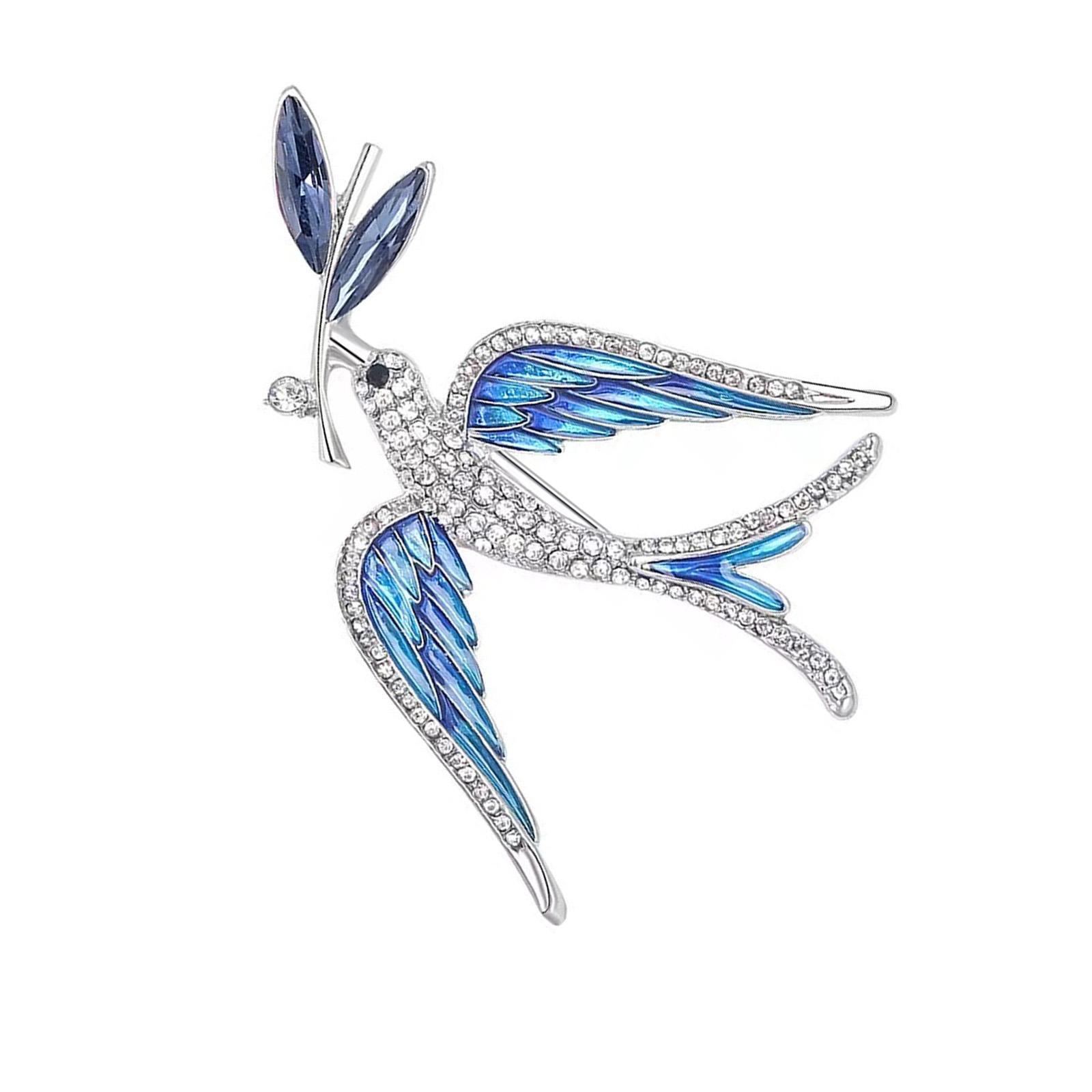 

Handcrafted Enamel Swallow Brooch Adorned With Sparkling Rhinestones Suitable For Casual Or Formal Outfits синій