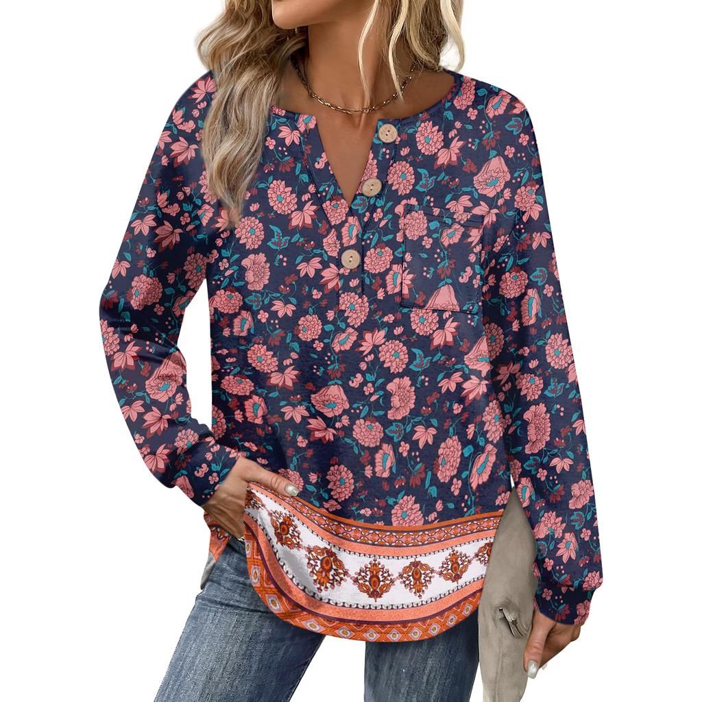 Women's Retro Printed Fashionable Long-sleeved Top
