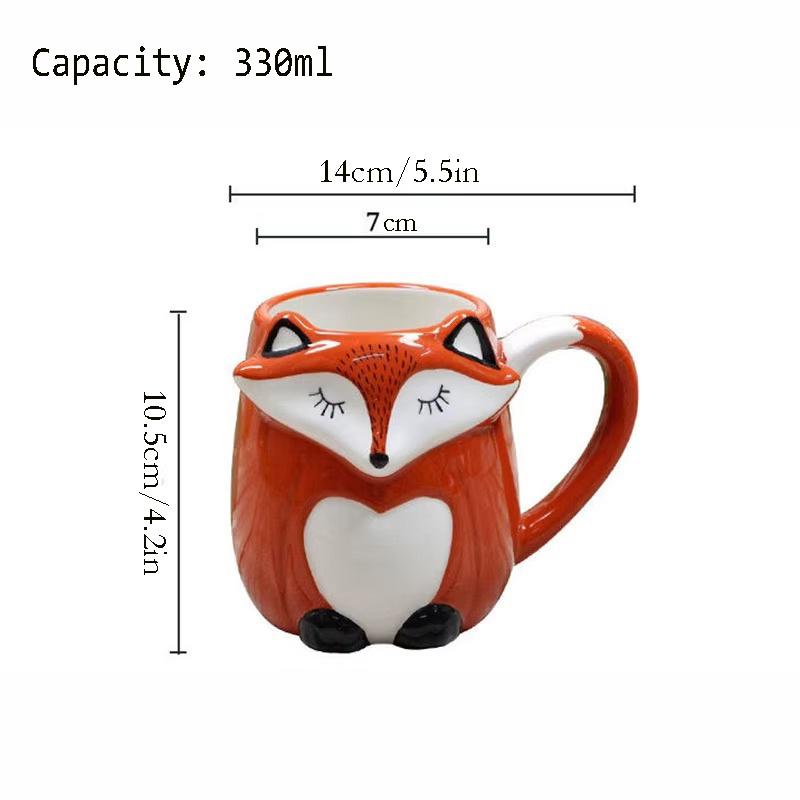 330ml 3D Cute Fox Ceramic Mug with Lid , Novelty Animal Coffee Cup for Tea Milk, Birthday Gift Home Decor