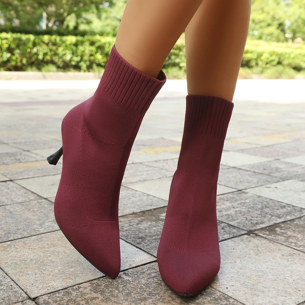Fashion Women Knitting Sock Boots Elegant High Heels Shoes Woman Fashion Winter Sharp Pointed Thin Heel  Sexy Ankle Boots for Women