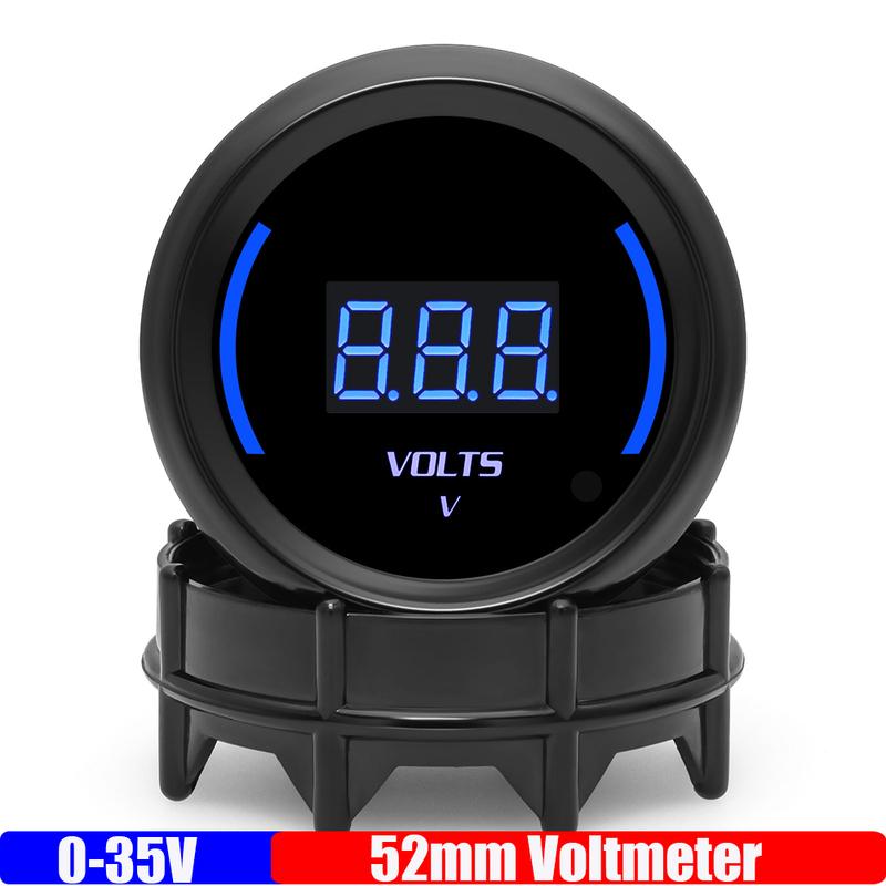 Smoked Len 0-35V Voltage Digital 52mm Gauge Voltmeter BLUE LED VOLTS Car Meter for Universal Gasoline Racing Car 12V