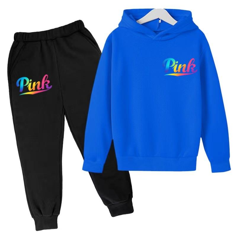 Kids Hoodie Pink Letters Print Coat Boy Girl Toddler 3-12 Years Charming Casual Clothing Top+Pants 2P Leisure Sports Fashion Set