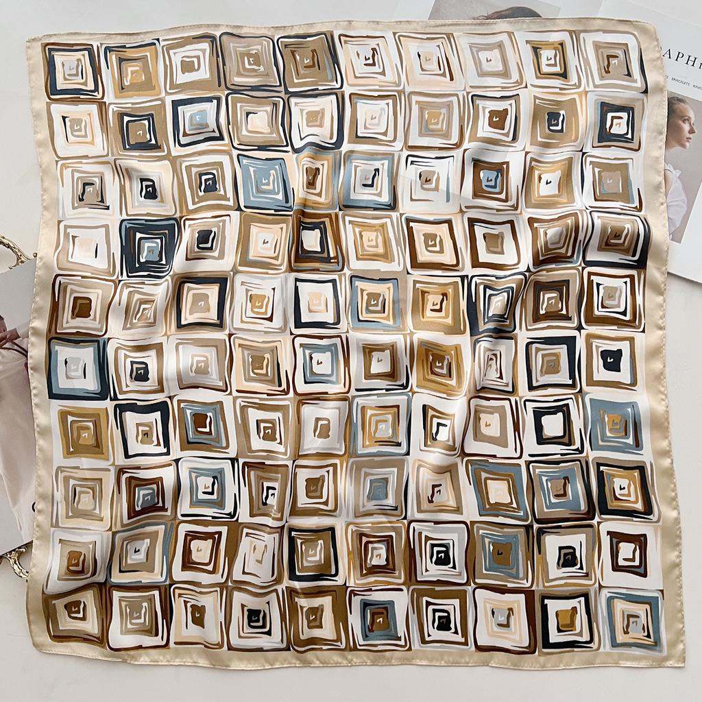 Literary Geometric Square Color Matching Trend Printing Small Square Scarf Temperament Multi-Functional Shawl Foreign Style Silk Scarf