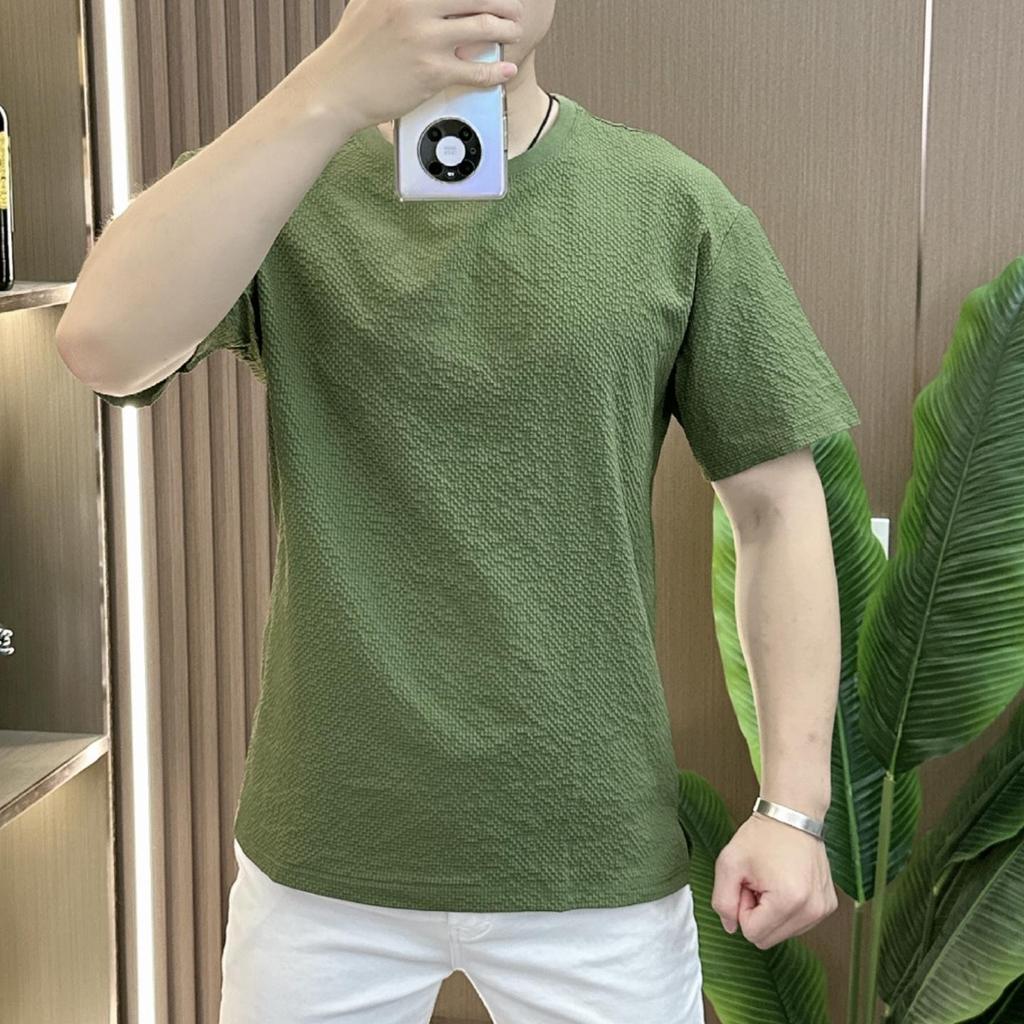 Designer Seersucker Texture Round Neck Men'S Short Sleeve Fashion Half Sleeve Versatile Light Luxury Comfortable