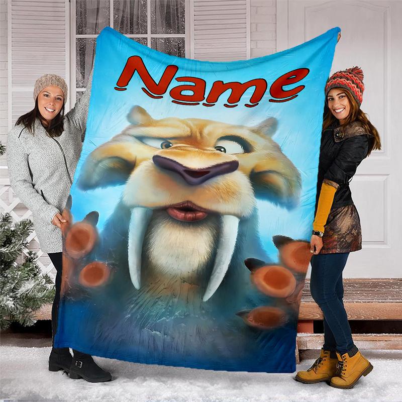 Personalisierte Decke mit individuellem Namen - Design mit Aufdruck aus Ice Age: Dawn of the Dinosaurs, Decke für Sofa, Bett, Reisen, Camping - Weich und warm, Tolles Geschenk