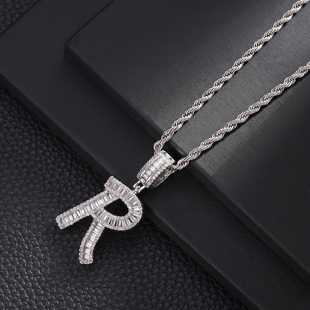 Hip Hop Letter Pendant Zircon Necklace Popular Instagram Personalized Accessory Niche Design Men's and Women's Pendant Necklace