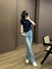 2026 Sommer Damen Trendiges Streetwear Set: Stilvolles Rundhals-Kurzarm-Oberteil & Weitbeinige Jeans