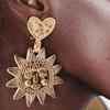 Bohemia Exaggerated Metal Sunflower Drop Earrings for Women Vintage Creative Gold Color Heart Stud Earrings Jewelry Accessories