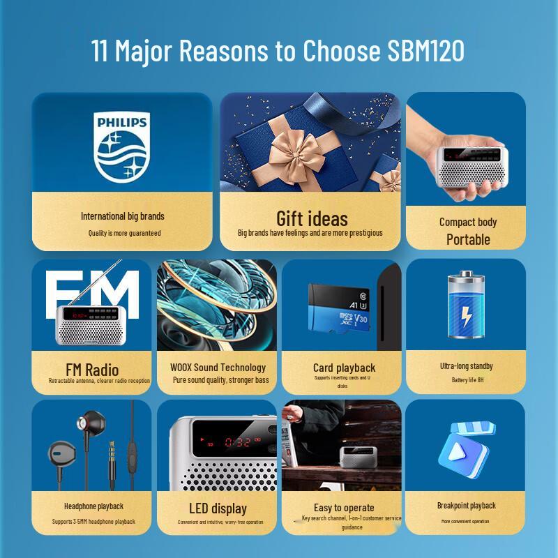 Philips SBM120 Portable FM Radio with MP3 Player