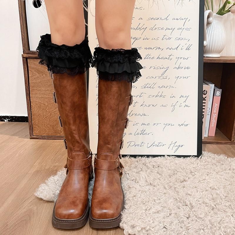1 Pair Stretch Lace Boot Cuffs Leg Warmers Socks Toppers Cuff for Womens, Knit Solid Color Crochet Cuffs Socks