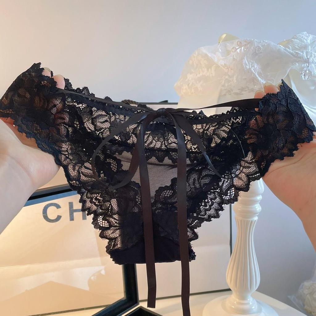 Women's Low Waist Lace Bowknot Panties with Tie-Up and Cutout Design