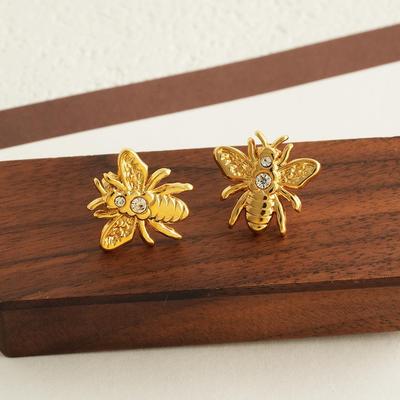 French Retro High-End Stainless Steel Bee Earrings, 18K Gold, Colorfast, Niche Design