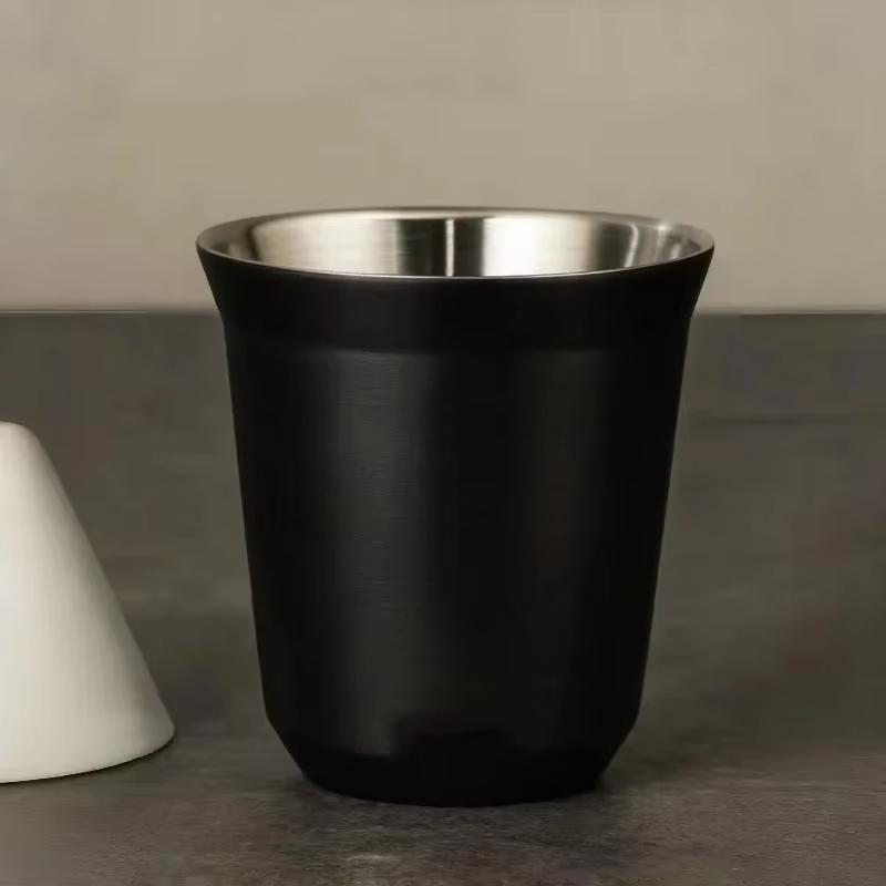 Tazza da Caffè Espresso in Acciaio Inossidabile da 80/160 ml Portatile a Doppio Strato Tazza da Tè per Bevande da Ufficio Mini Tazza da Whisky Vino