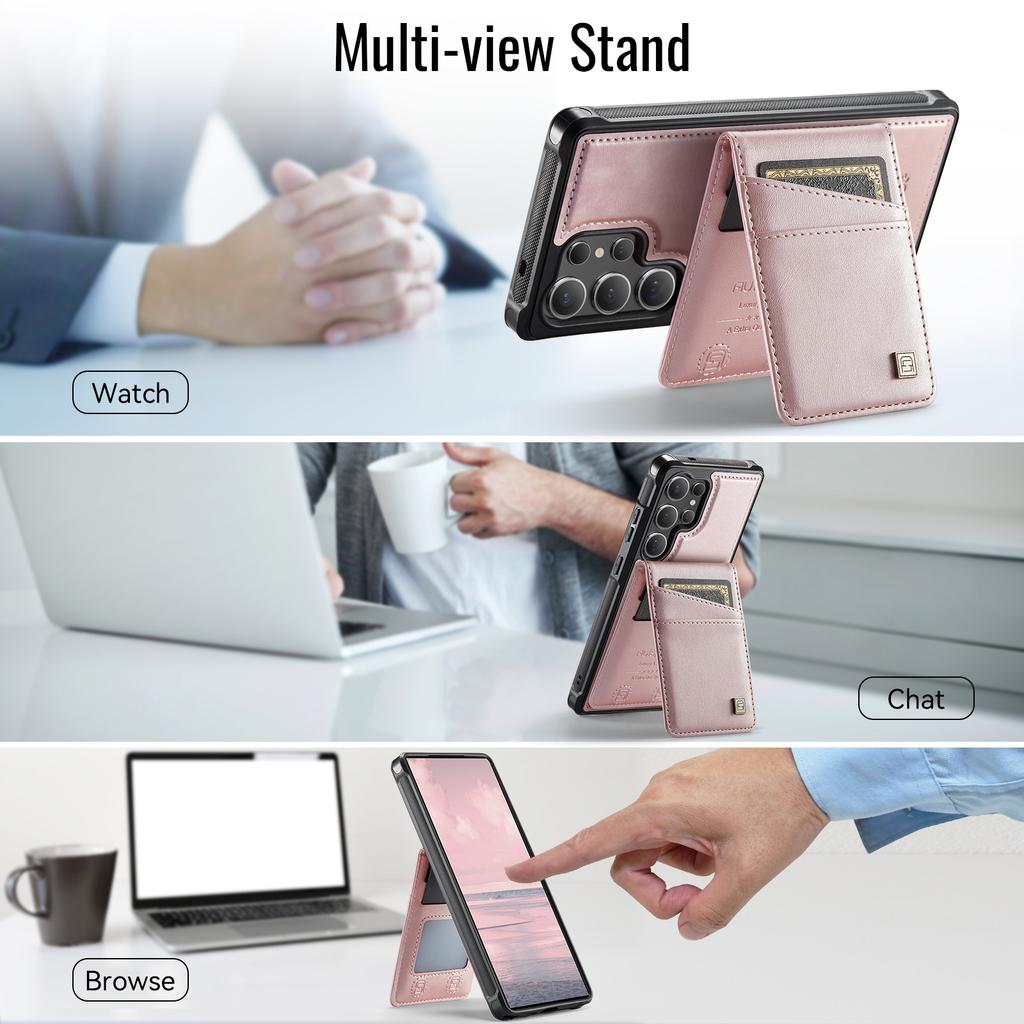 For Samsung Galaxy S25 Ultra Case AUTSPACE A12 Leather Back Cover with Magnetic Detachable Card Bag Kickstand