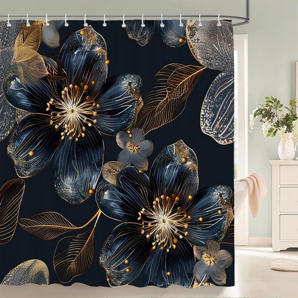 Home shower curtains for bathroom waterproof fabric Black and gold Flower bathroom Curtains with hooks decorative curtain