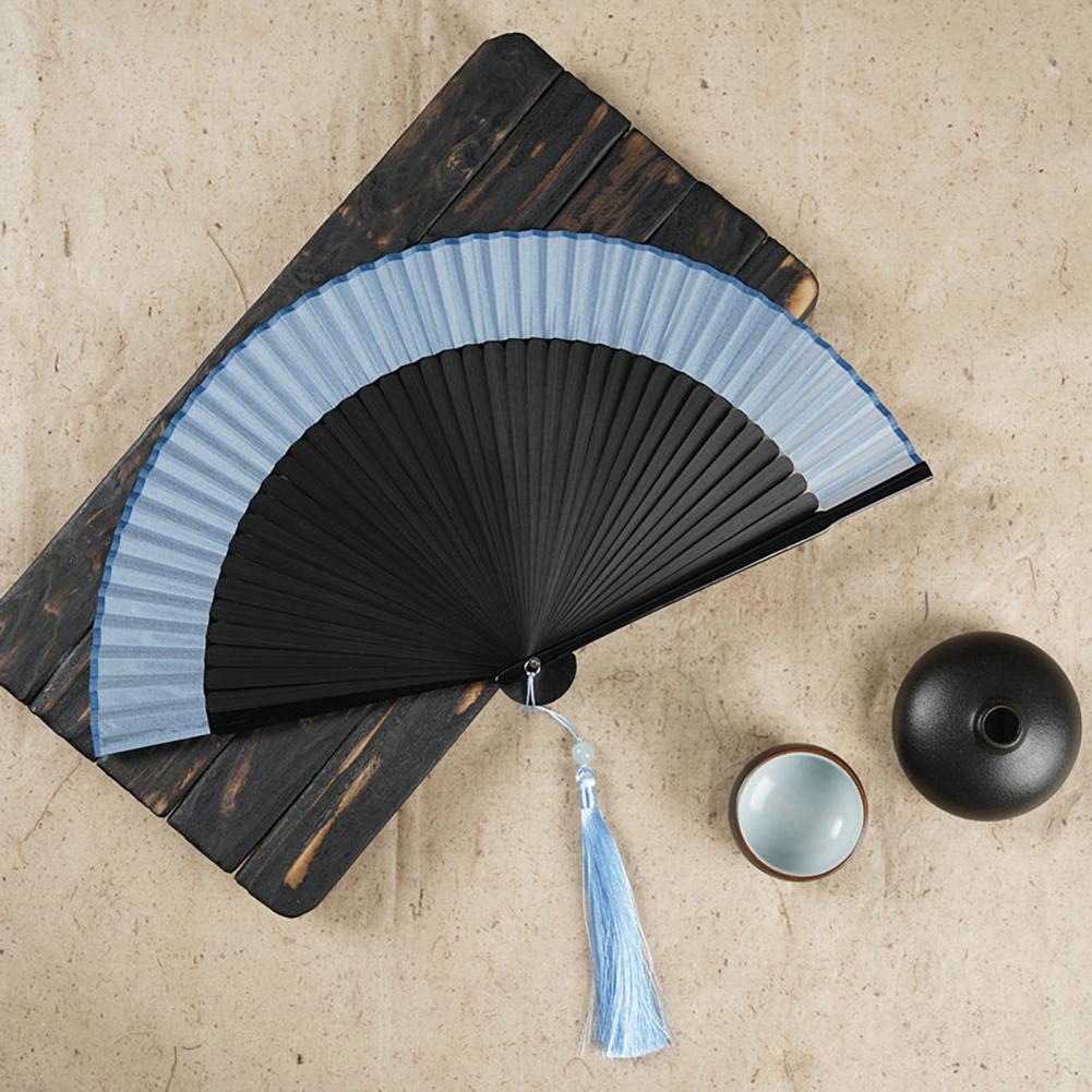 Women Folding Fan Chinese Style Dancing Fan Tassels Bamboo Carving Handle Handheld Performance Fan Photo Prop Abanico De Mano