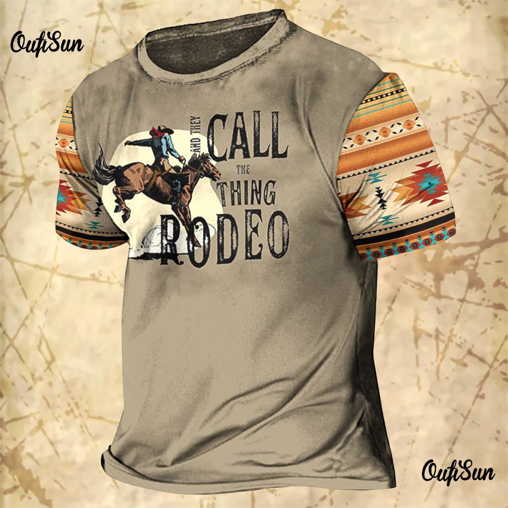 Men's Vintage T-shirts Cowboy Design Western America Tops 3D Printed O-Neck Oversized T-shirt Short Sleeve Streetwear