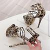 Fashion 2025 Fashion Design Metal Rivets PVC Women Zip Cover Strap Sandals Sexy Leopard Print Platform High Heels Banquet Party Shoes